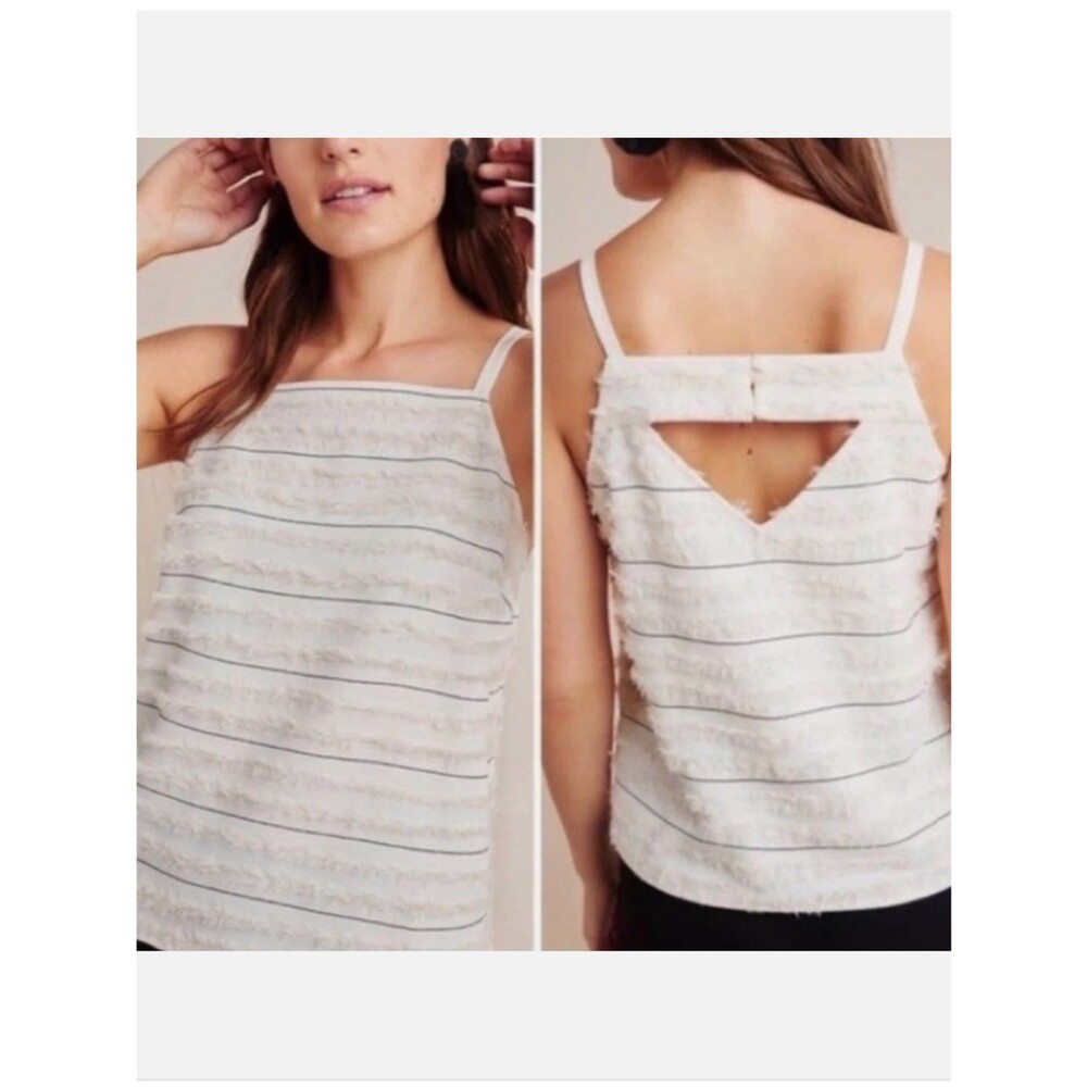 Maeve Anthropologie Quinn Ivory Cream Stripe Fringe Tank Top Dressy Size 0 (XS)